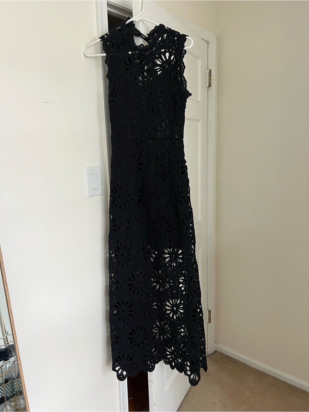 Aqua Black Crochet Lace Maxi Dress